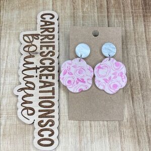 Pink Floral Statement Drop Earrings